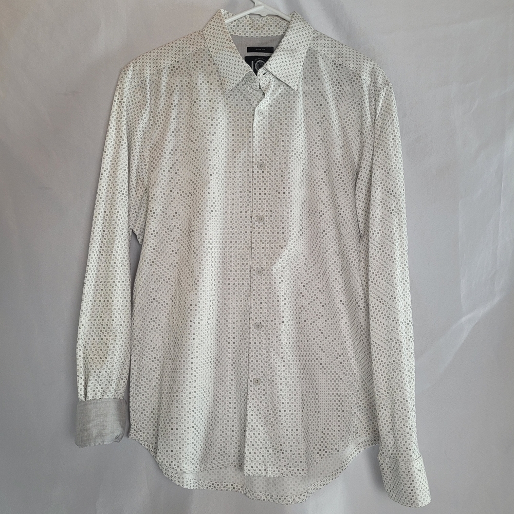 Joseph Abboud Men's Button Down Micro Print White Long Sleeve Shirt Size Large